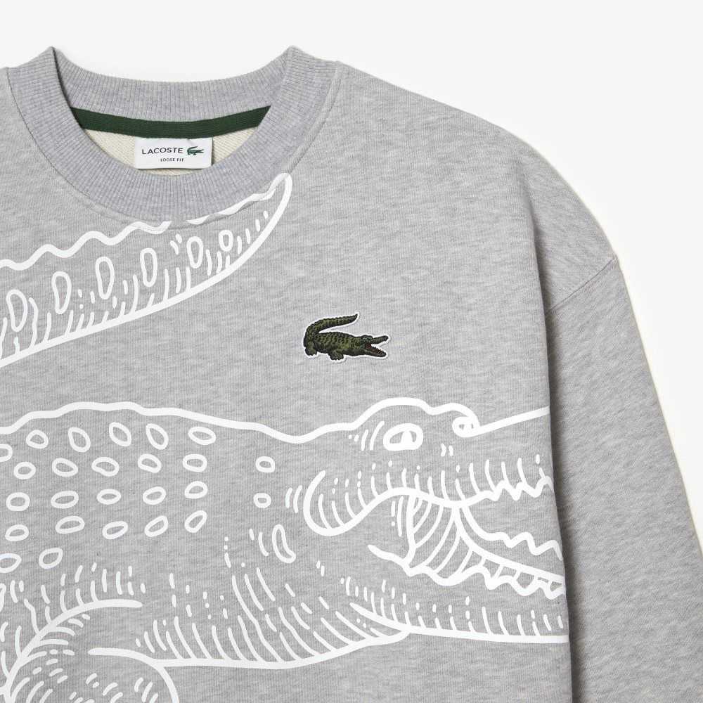 Lacoste Crew Neck Loose Fit Croc Print Sweatshirt Grey Chine | URQ-048153