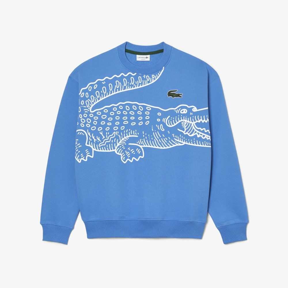 Lacoste Crew Neck Loose Fit Croc Print Sweatshirt Blue | VSW-021794