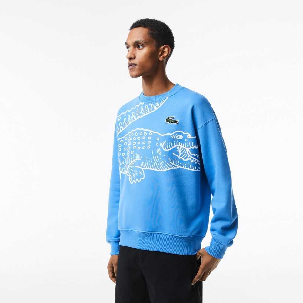 Lacoste Crew Neck Loose Fit Croc Print Sweatshirt Blue | VSW-021794