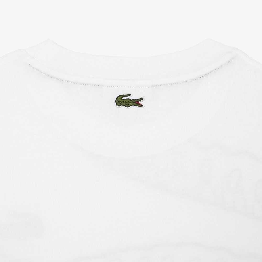 Lacoste Crew Neck Loose Fit Crocodile Print T-Shirt White | EHP-721658