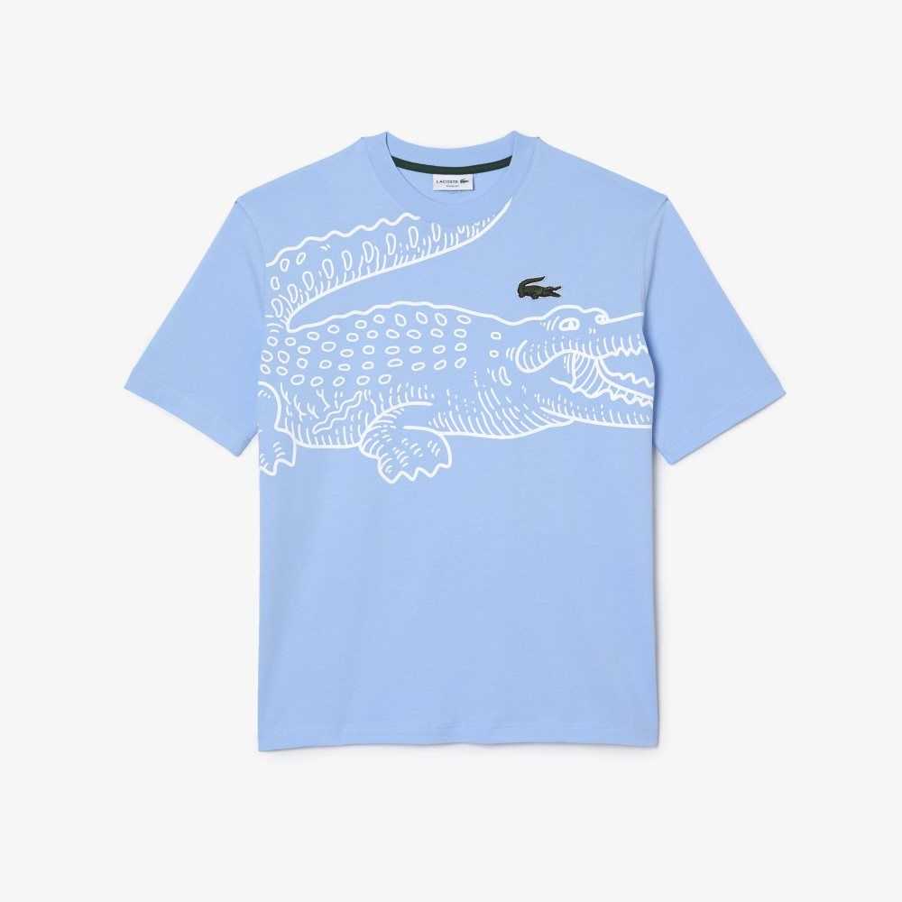 Lacoste Crew Neck Loose Fit Crocodile Print T-Shirt Blue | MPB-462780