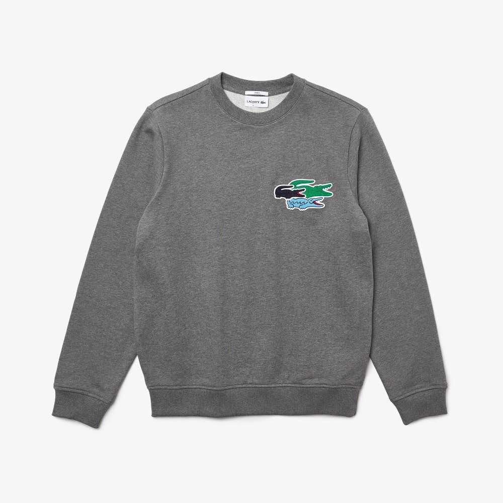 Lacoste Crew Neck Organic Cotton Sweatshirt Grey Chine | VXJ-047528