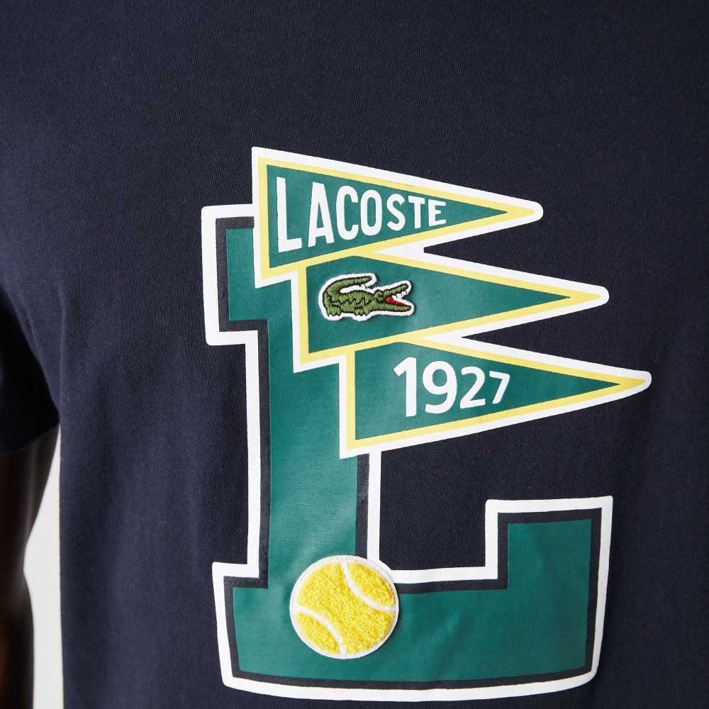 Lacoste Crew Neck Pennants L Badge Cotton T-Shirt Navy Blue | EHF-674290