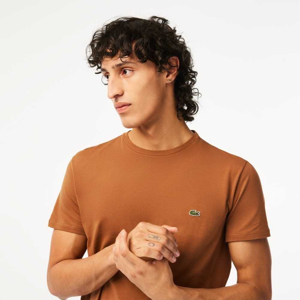 Lacoste Crew Neck Pima Cotton Jersey T-Shirt Light Brown | DZK-394065