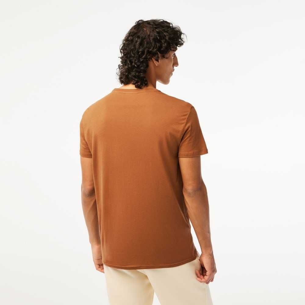 Lacoste Crew Neck Pima Cotton Jersey T-Shirt Light Brown | DZK-394065