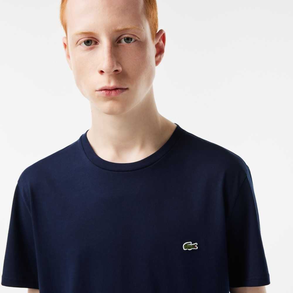 Lacoste Crew Neck Pima Cotton Jersey T-Shirt Navy Blue | FMS-785039