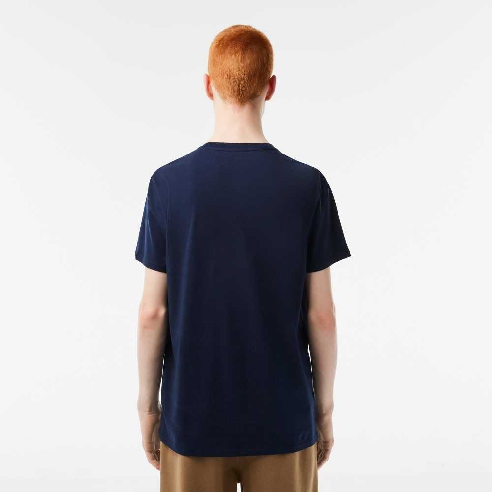 Lacoste Crew Neck Pima Cotton Jersey T-Shirt Navy Blue | FMS-785039