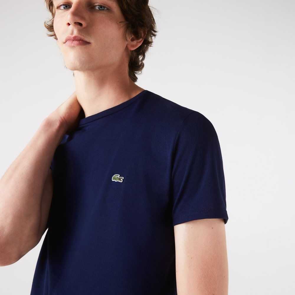 Lacoste Crew Neck Pima Cotton Jersey T-Shirt Navy Blue | FMS-785039