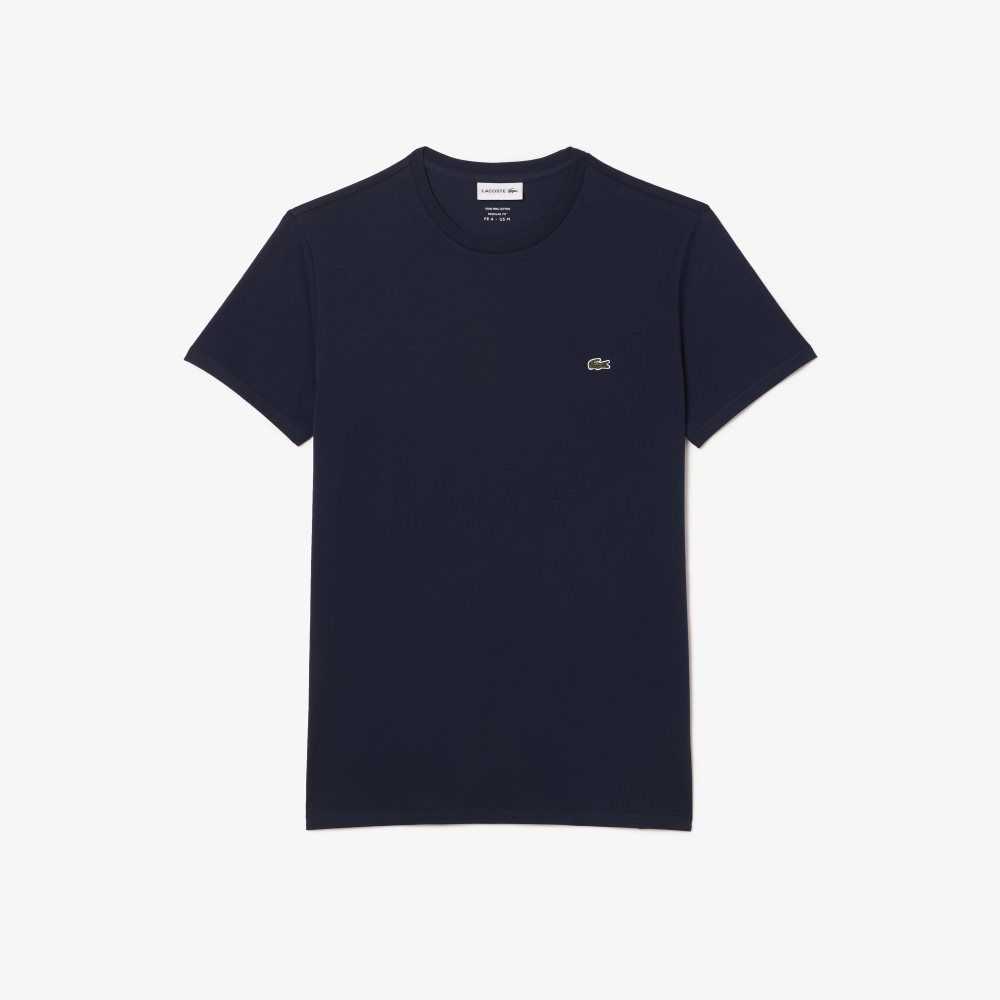 Lacoste Crew Neck Pima Cotton Jersey T-Shirt Navy Blue | FMS-785039