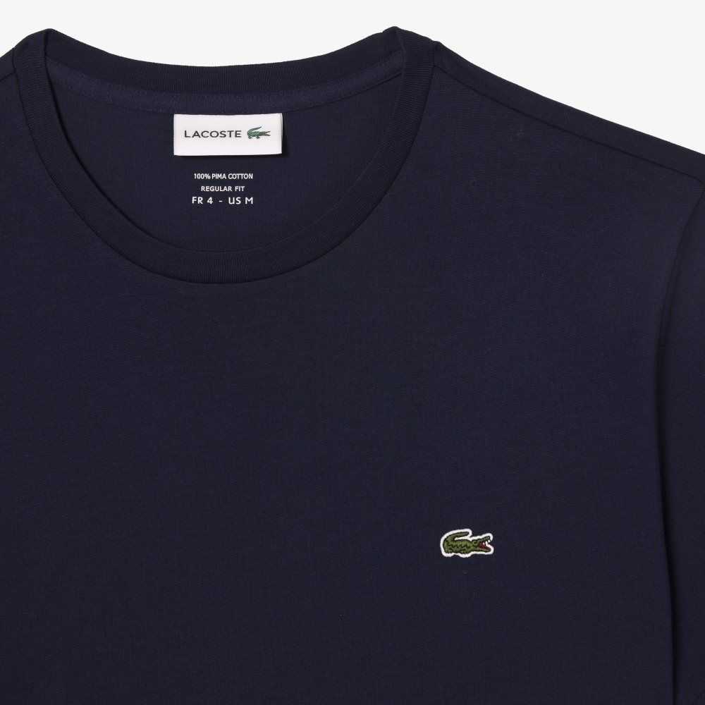 Lacoste Crew Neck Pima Cotton Jersey T-Shirt Navy Blue | FMS-785039