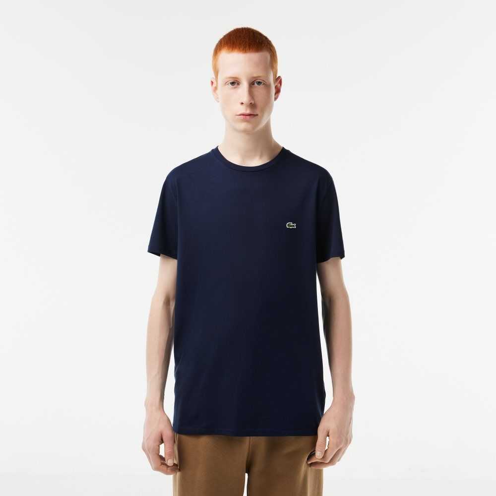 Lacoste Crew Neck Pima Cotton Jersey T-Shirt Navy Blue | FMS-785039