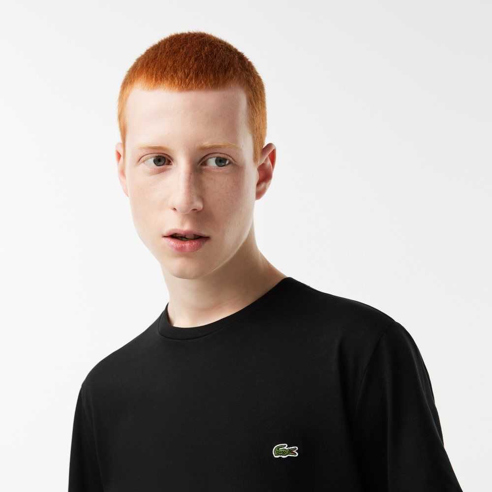 Lacoste Crew Neck Pima Cotton Jersey T-Shirt Black | NZK-176392