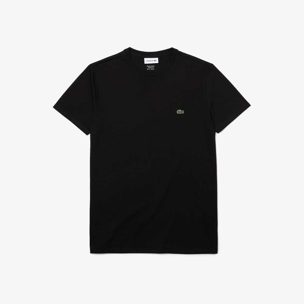 Lacoste Crew Neck Pima Cotton Jersey T-Shirt Black | NZK-176392