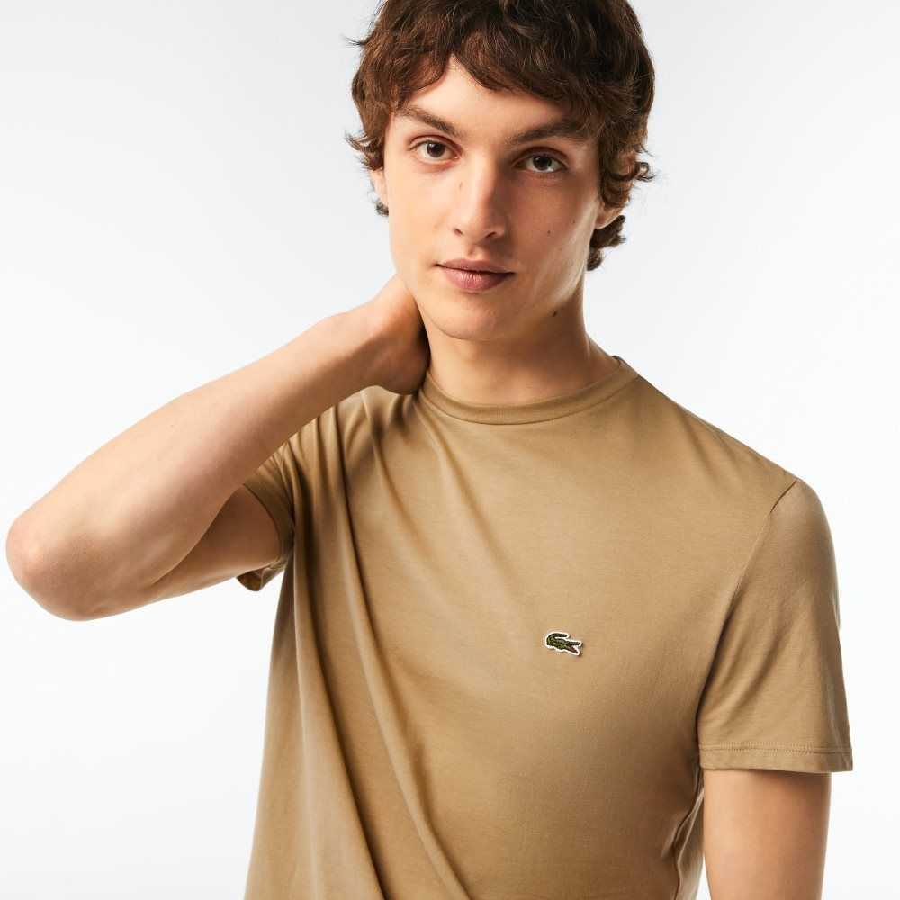 Lacoste Crew Neck Pima Cotton Jersey T-Shirt Beige | ODG-940725