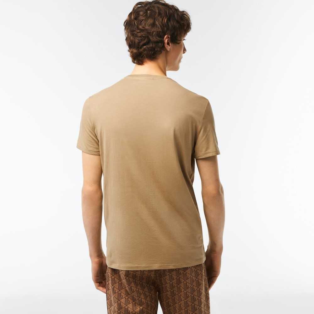 Lacoste Crew Neck Pima Cotton Jersey T-Shirt Beige | ODG-940725