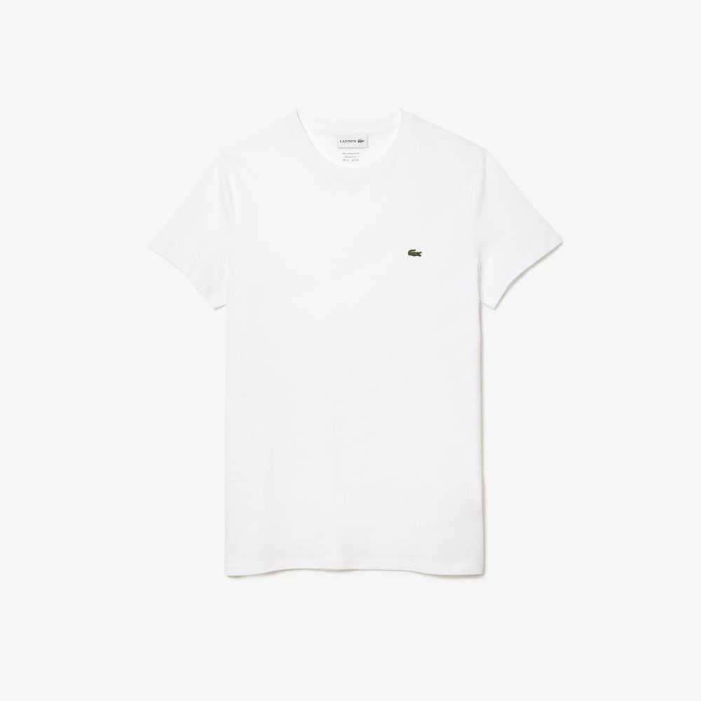 Lacoste Crew Neck Pima Cotton Jersey T-Shirt White | YUX-837619