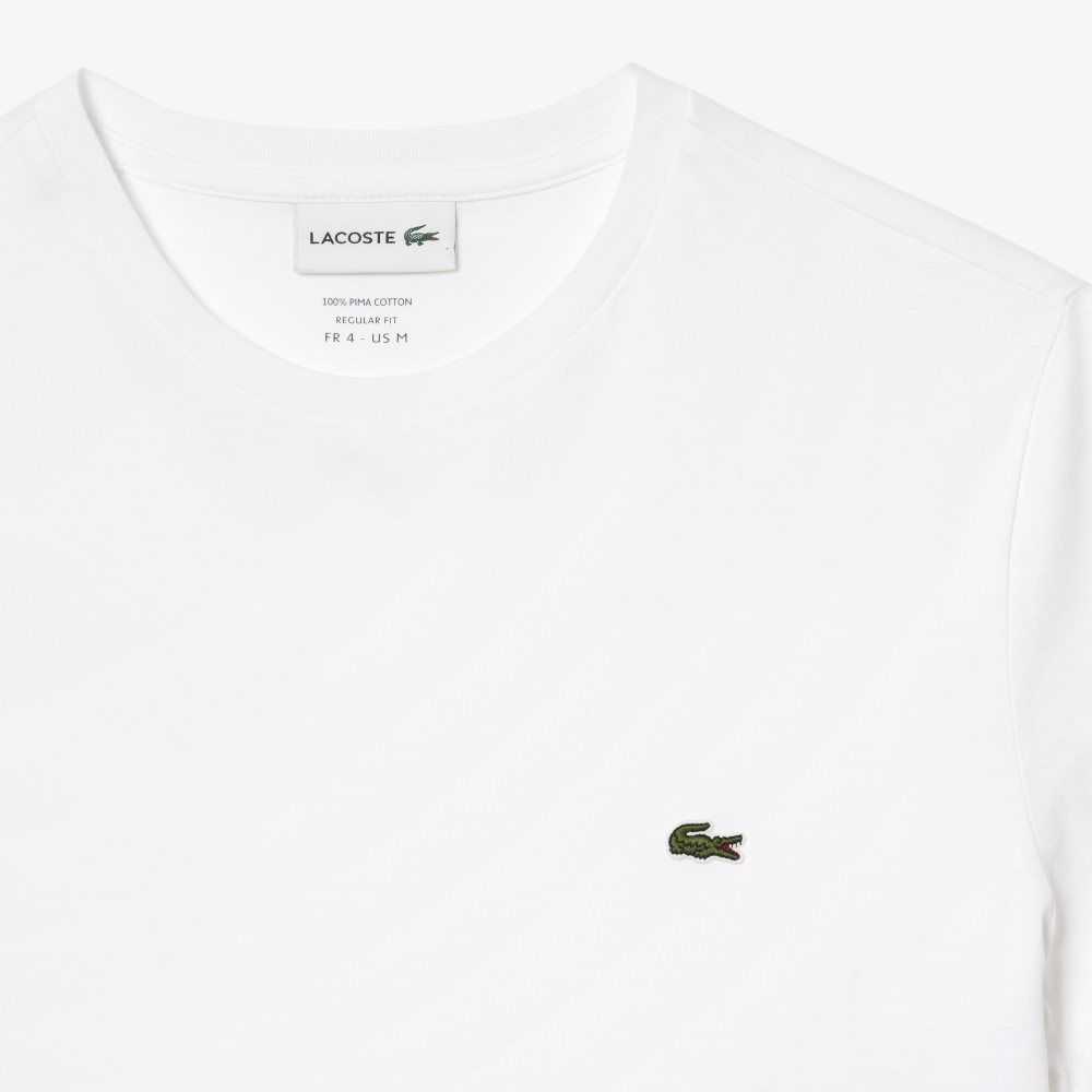 Lacoste Crew Neck Pima Cotton Jersey T-Shirt White | YUX-837619