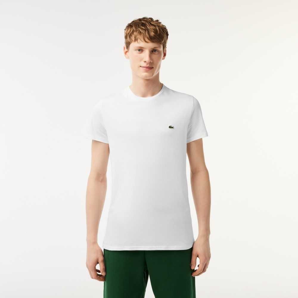 Lacoste Crew Neck Pima Cotton Jersey T-Shirt White | YUX-837619