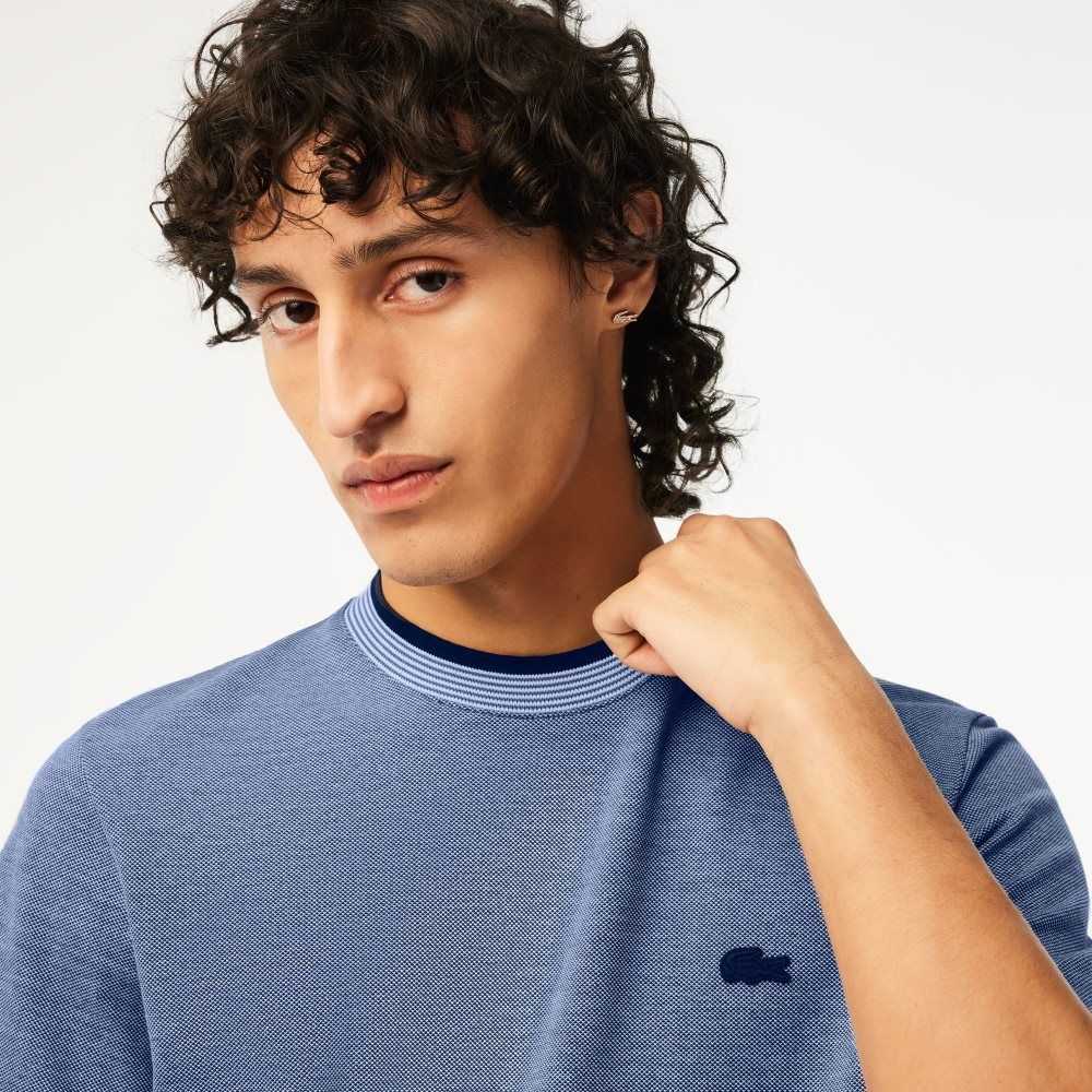 Lacoste Crew Neck Premium Cotton T-Shirt Blue / Navy Blue / White | ADX-806245