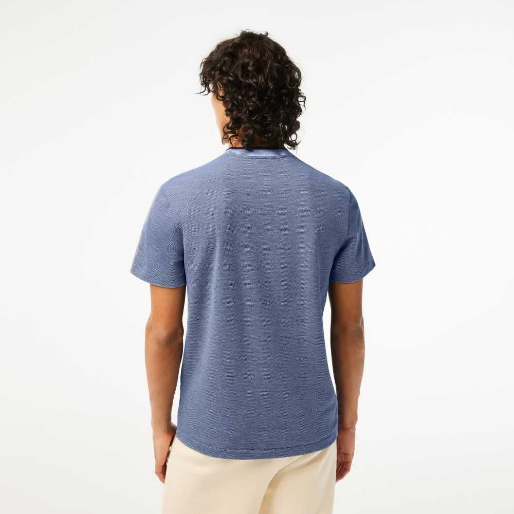 Lacoste Crew Neck Premium Cotton T-Shirt Blue / Navy Blue / White | ADX-806245