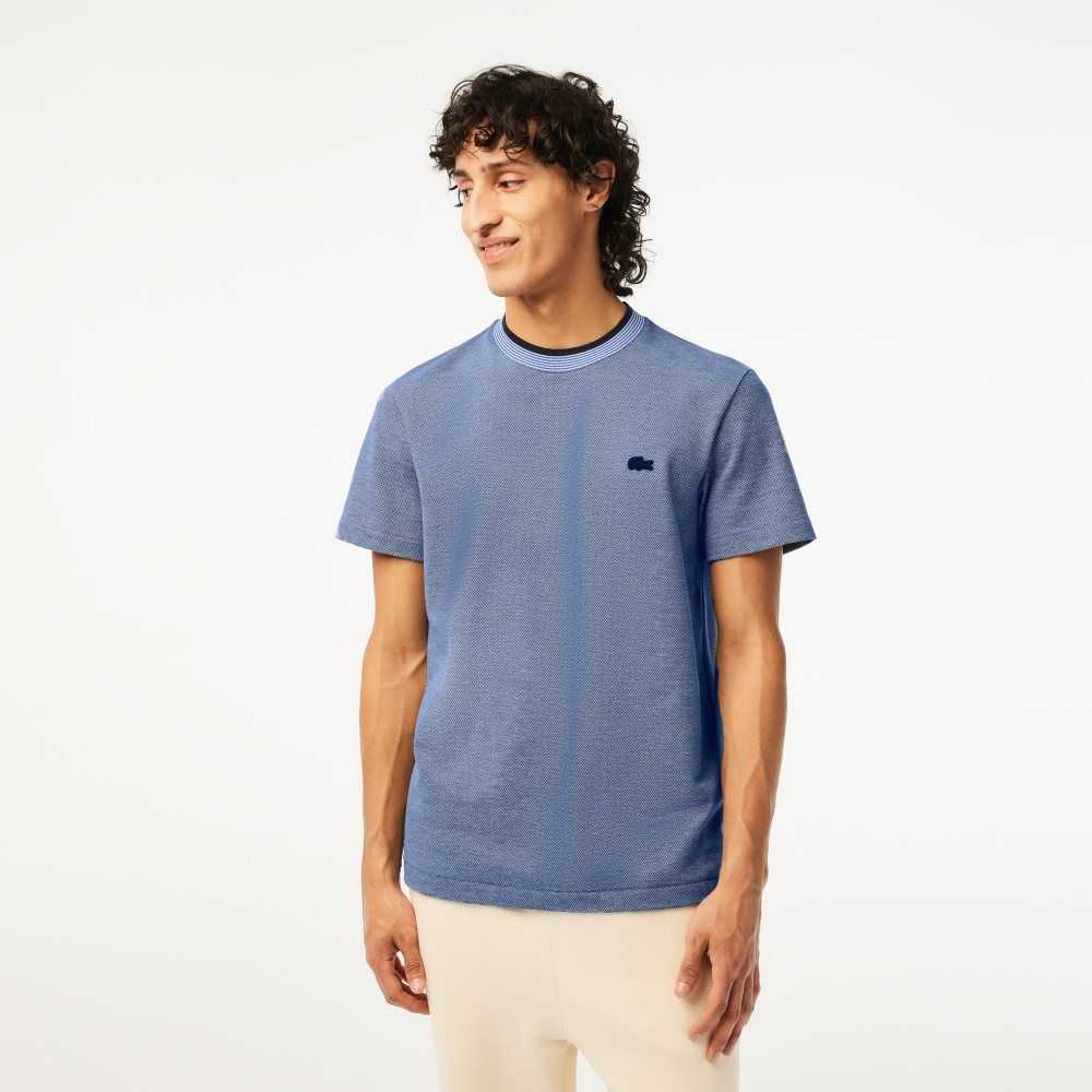 Lacoste Crew Neck Premium Cotton T-Shirt Blue / Navy Blue / White | ADX-806245