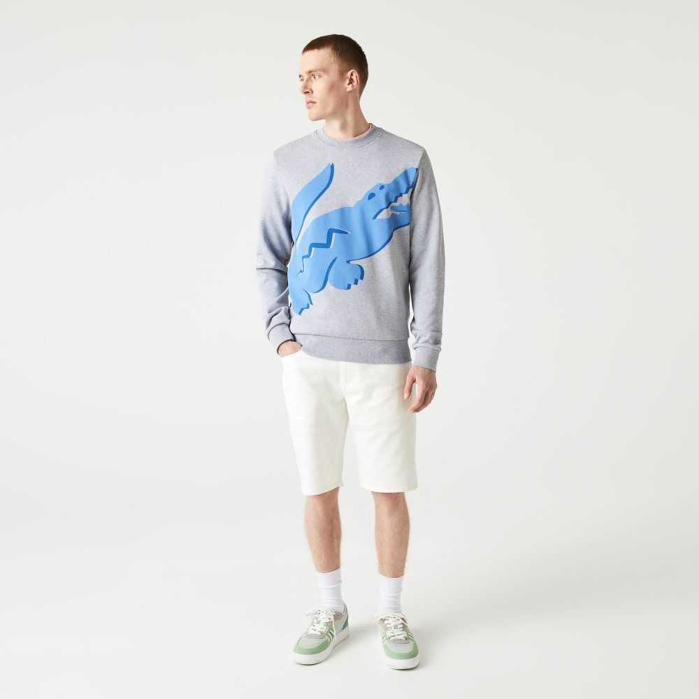 Lacoste Crew Neck Print Organic Cotton Fleece Sweatshirt Grey Chine | VWF-023456