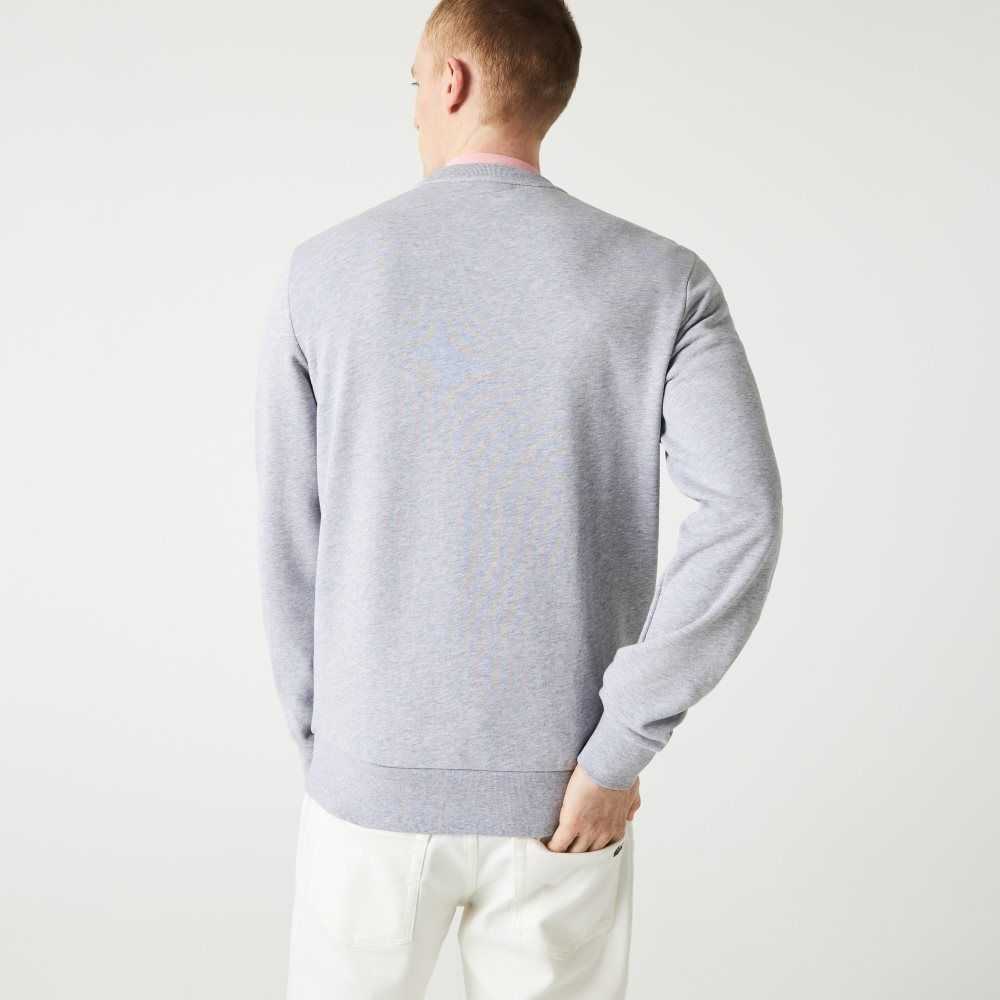 Lacoste Crew Neck Print Organic Cotton Fleece Sweatshirt Grey Chine | VWF-023456