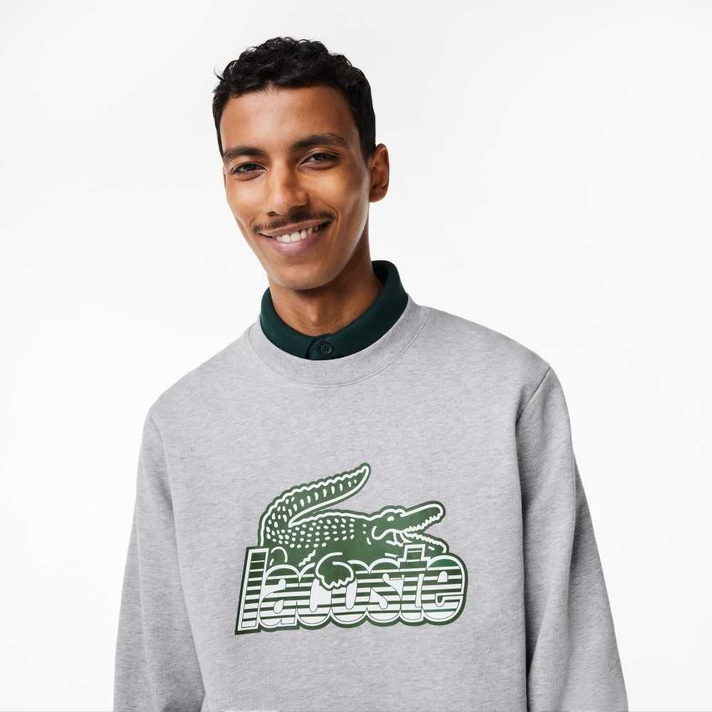 Lacoste Crew Neck Unbrushed Fleece Sweatshirt Grey Chine | IYJ-184653