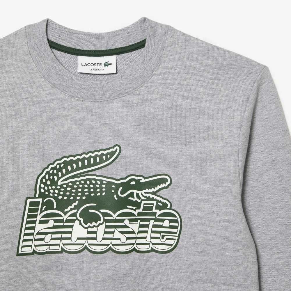 Lacoste Crew Neck Unbrushed Fleece Sweatshirt Grey Chine | IYJ-184653