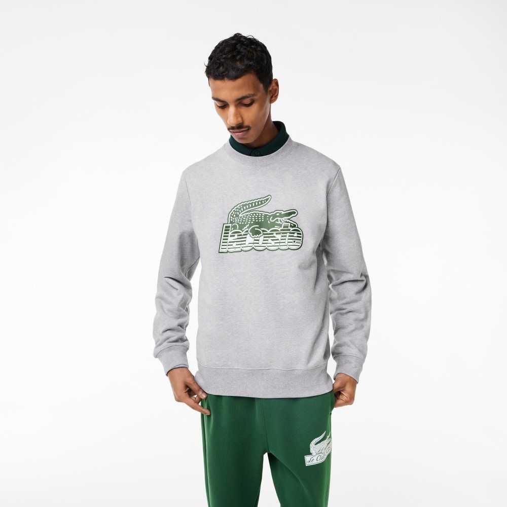 Lacoste Crew Neck Unbrushed Fleece Sweatshirt Grey Chine | IYJ-184653