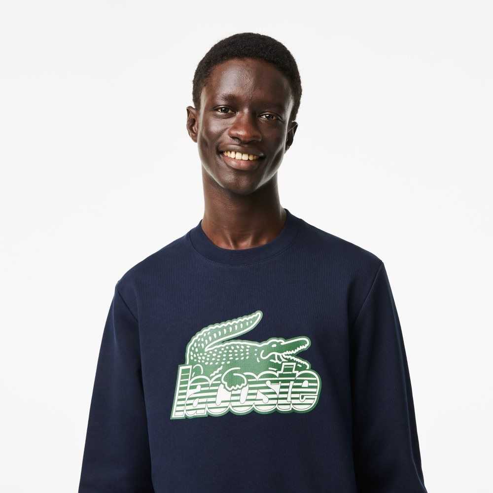 Lacoste Crew Neck Unbrushed Fleece Sweatshirt Navy Blue | QAR-192856