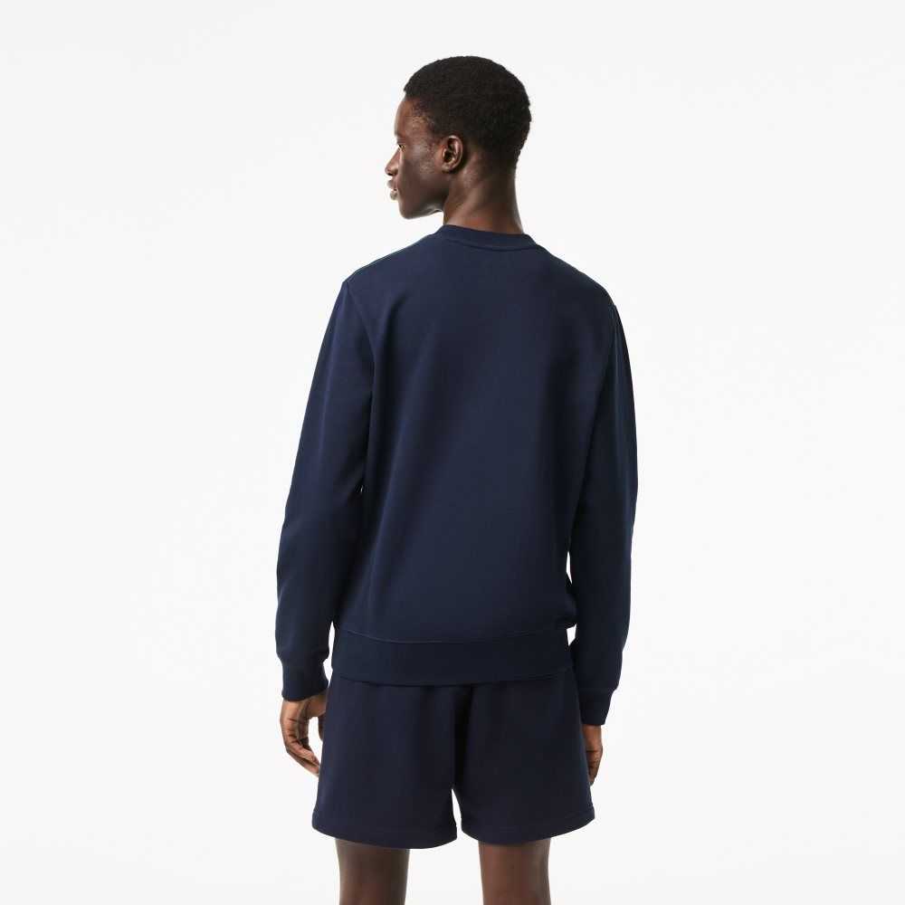 Lacoste Crew Neck Unbrushed Fleece Sweatshirt Navy Blue | QAR-192856