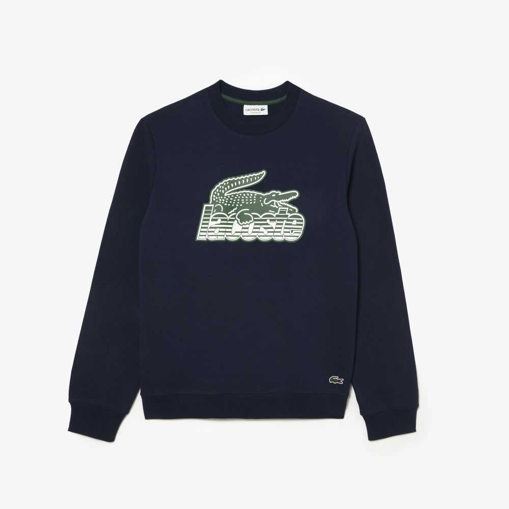 Lacoste Crew Neck Unbrushed Fleece Sweatshirt Navy Blue | QAR-192856