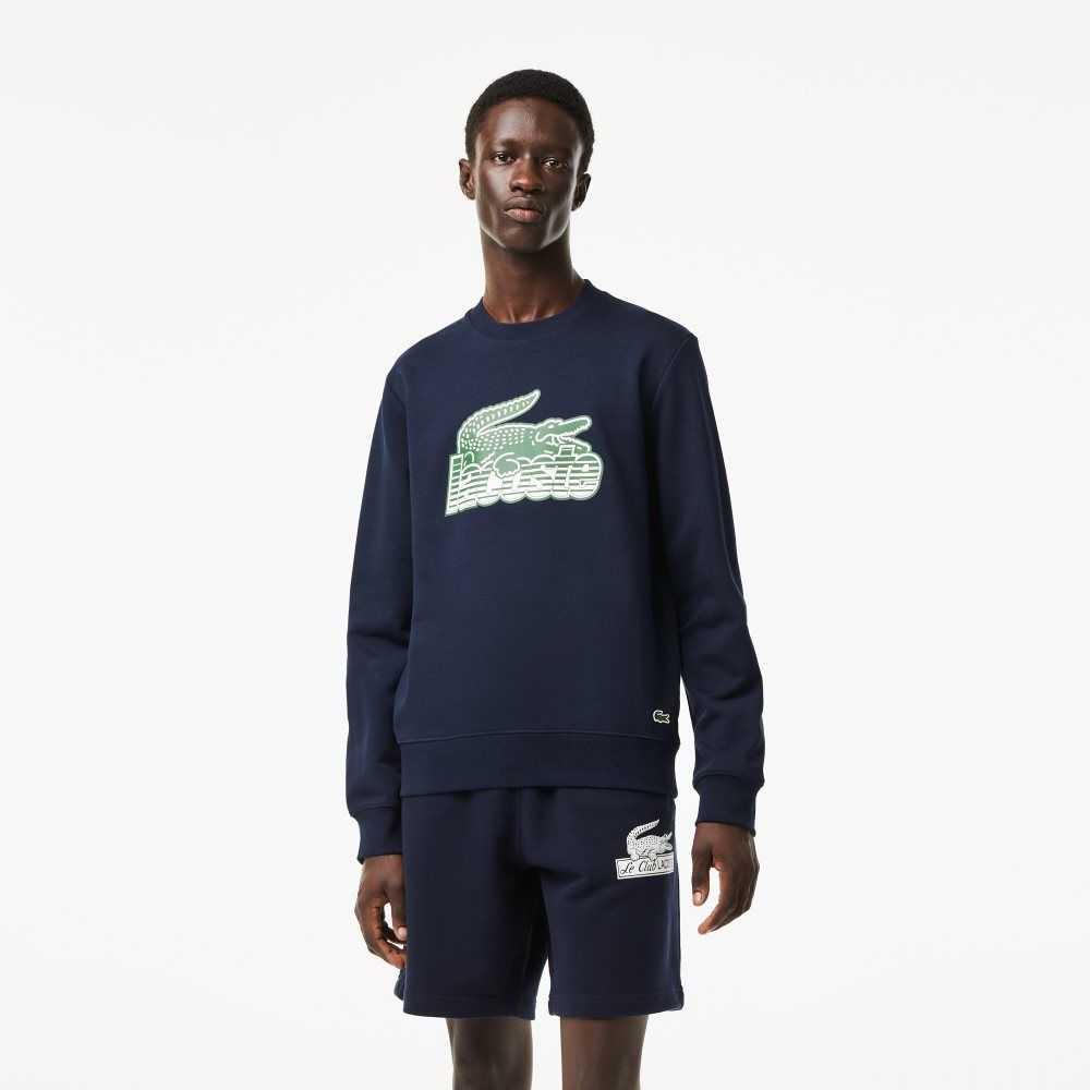 Lacoste Crew Neck Unbrushed Fleece Sweatshirt Navy Blue | QAR-192856