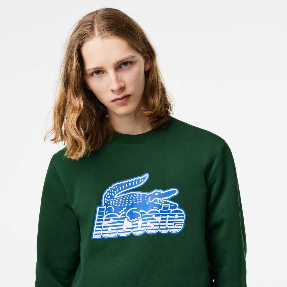 Lacoste Crew Neck Unbrushed Fleece Sweatshirt Green | VDP-437081