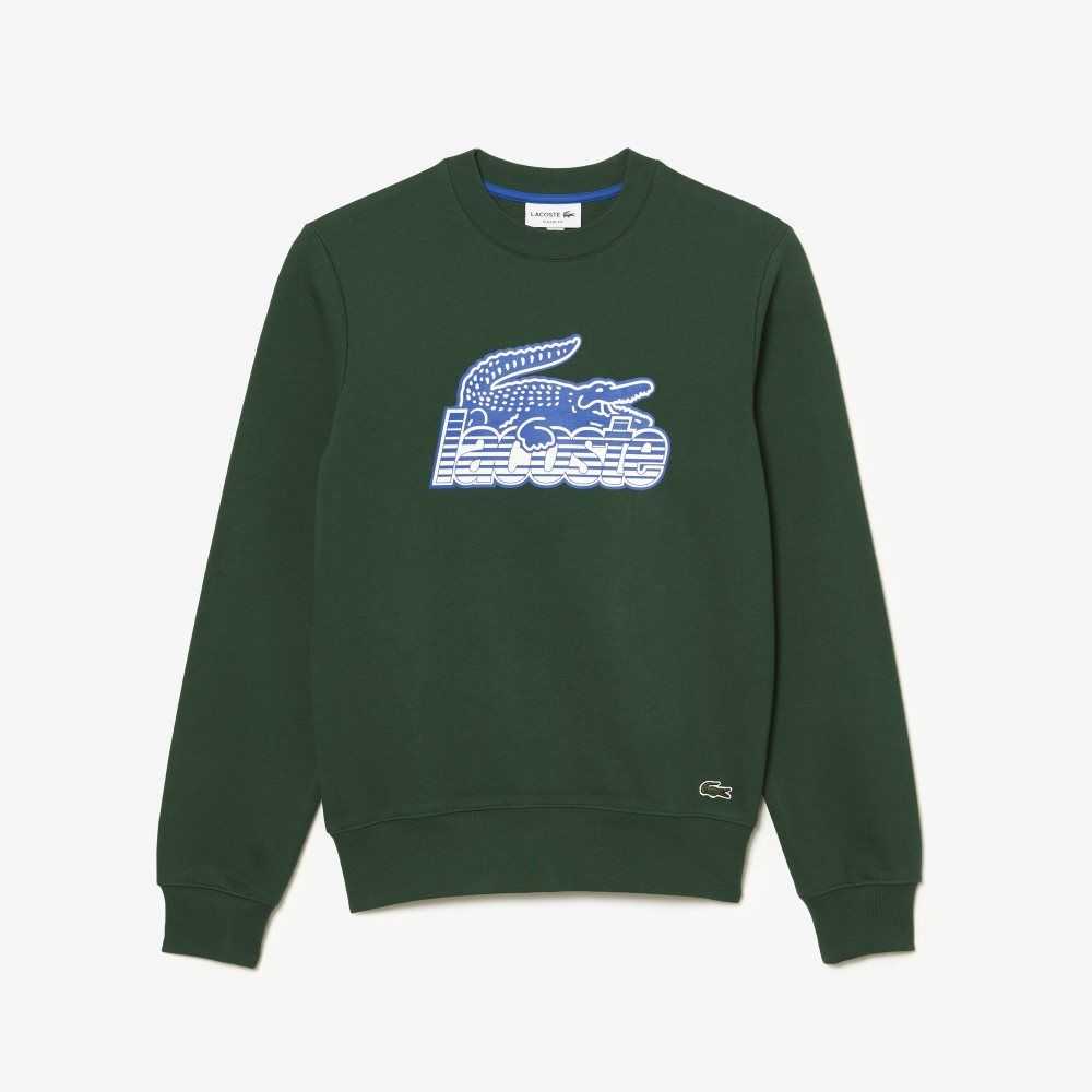 Lacoste Crew Neck Unbrushed Fleece Sweatshirt Green | VDP-437081