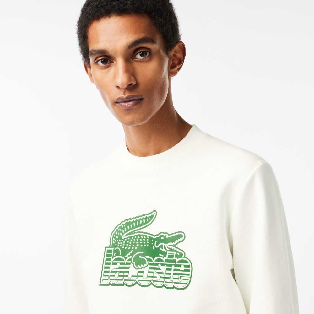 Lacoste Crew Neck Unbrushed Fleece Sweatshirt White | VHD-345189