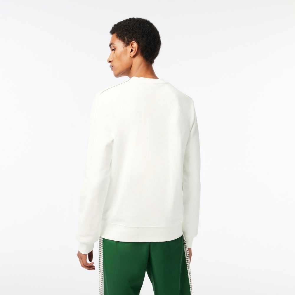 Lacoste Crew Neck Unbrushed Fleece Sweatshirt White | VHD-345189