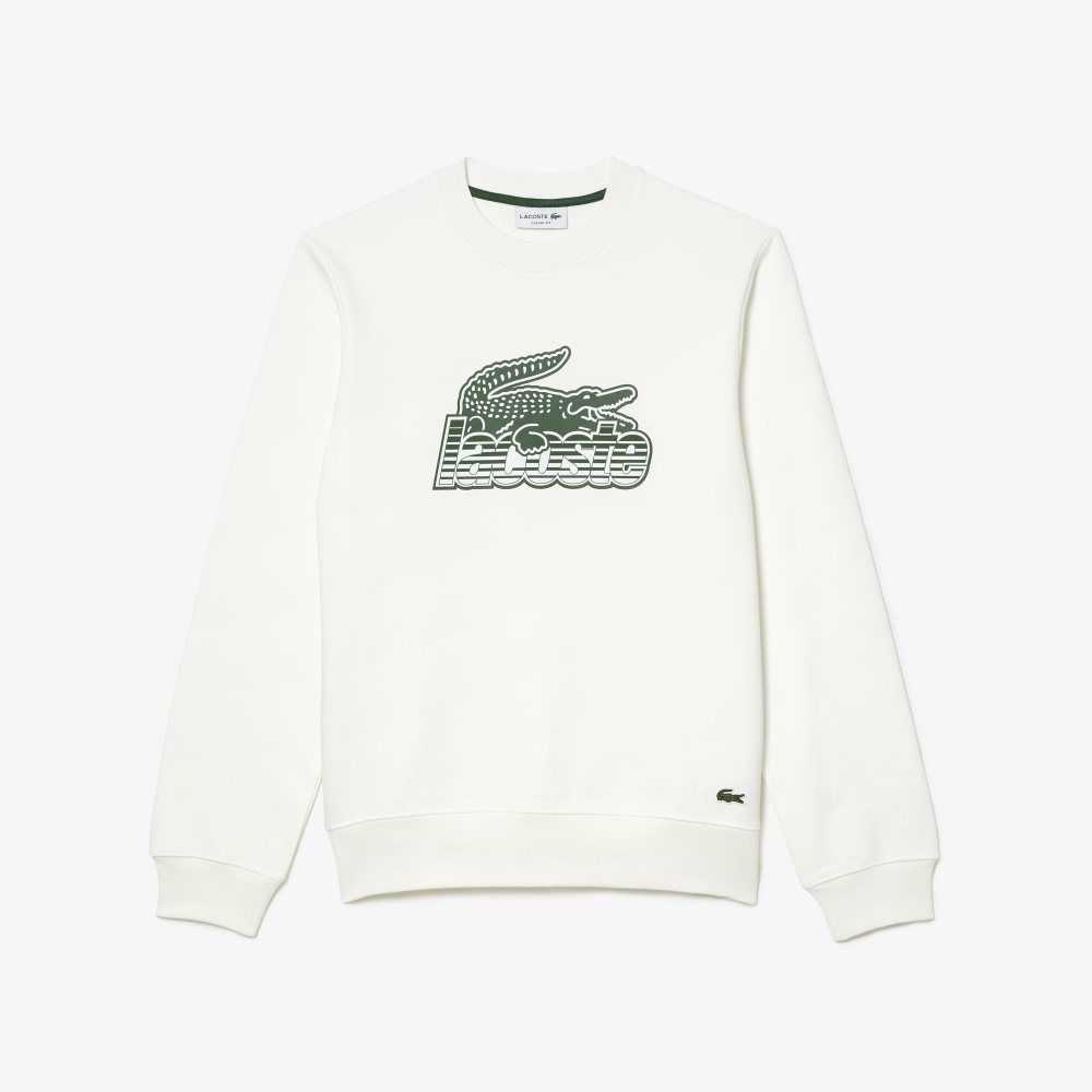 Lacoste Crew Neck Unbrushed Fleece Sweatshirt White | VHD-345189