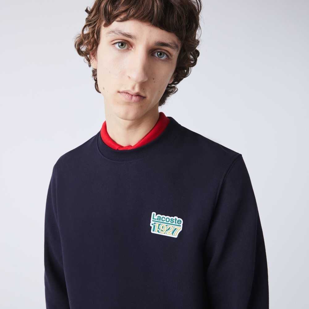 Lacoste Crew Neck Vintage Badge Fleece Sweatshirt Navy Blue | PBH-058163