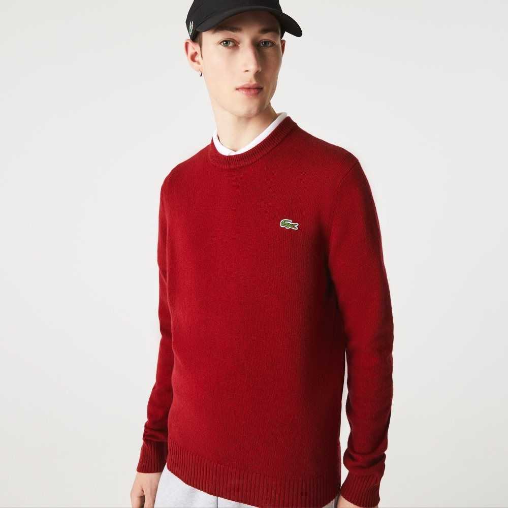 Lacoste Crew Neck Wool Sweater Bordeaux | VDI-346819