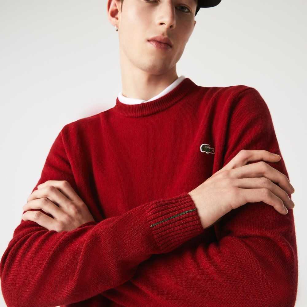 Lacoste Crew Neck Wool Sweater Bordeaux | VDI-346819