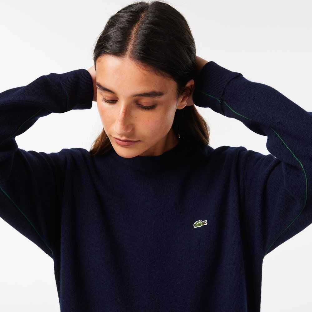 Lacoste Crew Neck Wool Sweater Navy Blue | PTG-473106