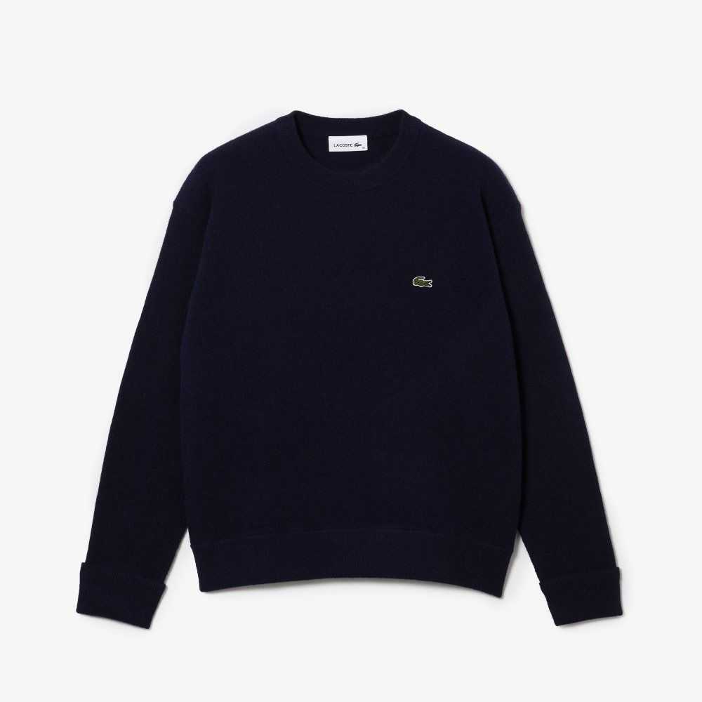 Lacoste Crew Neck Wool Sweater Navy Blue | PTG-473106