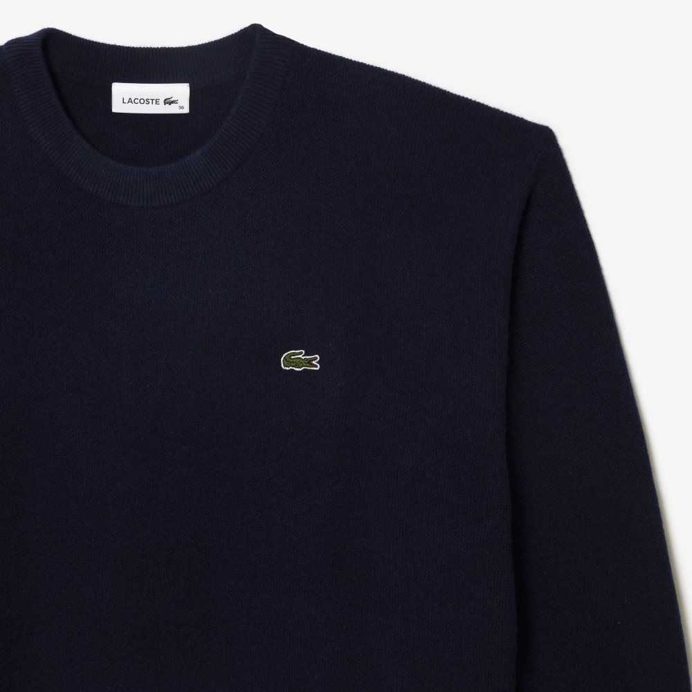 Lacoste Crew Neck Wool Sweater Navy Blue | PTG-473106