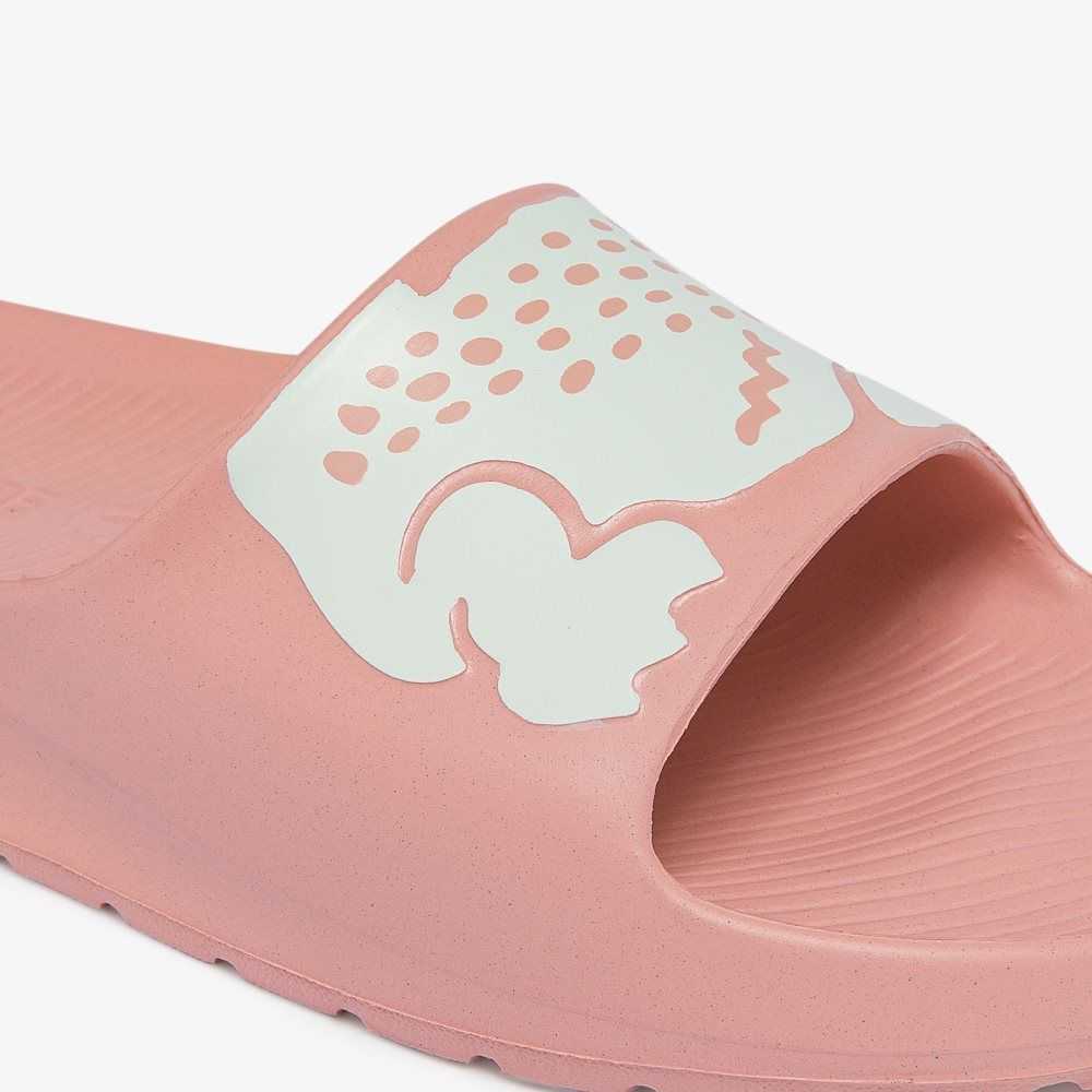 Lacoste Croco 2.0 Print Slides Light Pink/White | RJT-786093