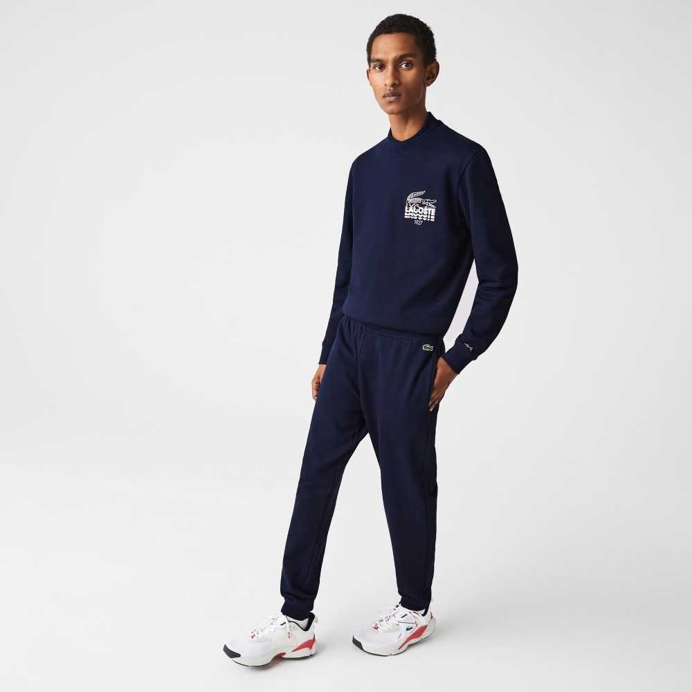 Lacoste Crocodile Branding Cotton Fleece Jogging Pants Navy Blue | IQU-021983