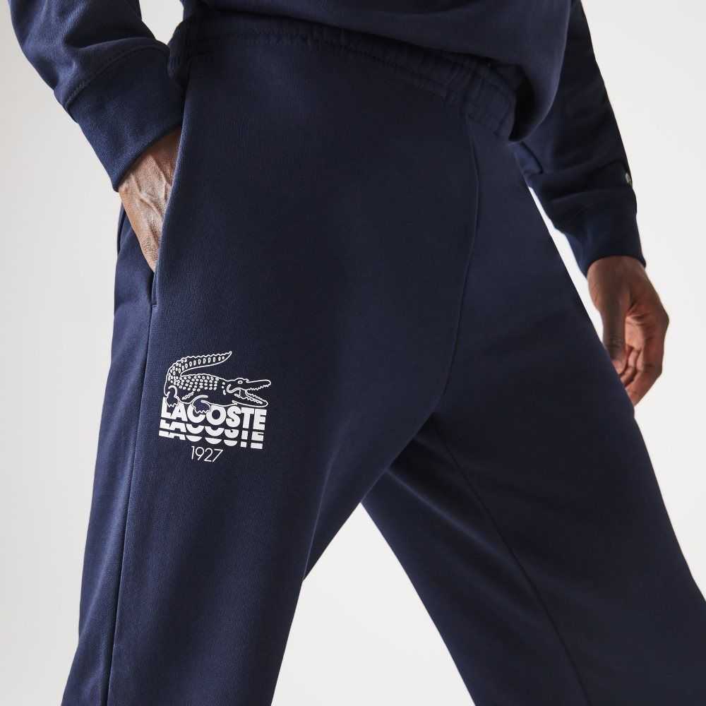 Lacoste Crocodile Branding Cotton Fleece Jogging Pants Navy Blue | IQU-021983