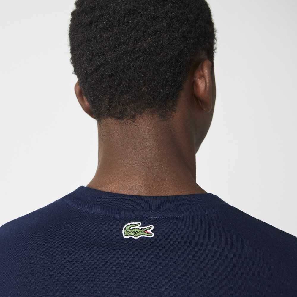 Lacoste Crocodile Branding Crew Neck Cotton T-Shirt Navy Blue | IUE-309648