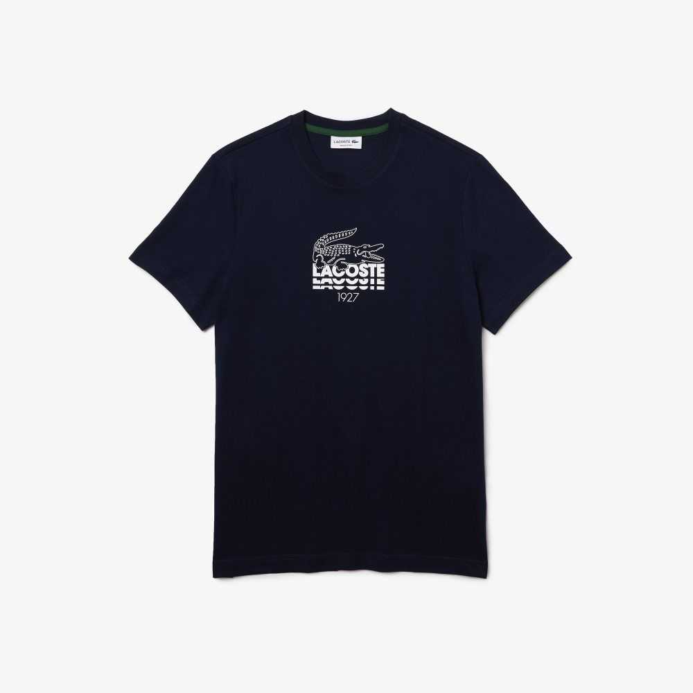 Lacoste Crocodile Branding Crew Neck Cotton T-Shirt Navy Blue | IUE-309648